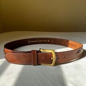 Classic Brown Leather Belt with Gold Buckle